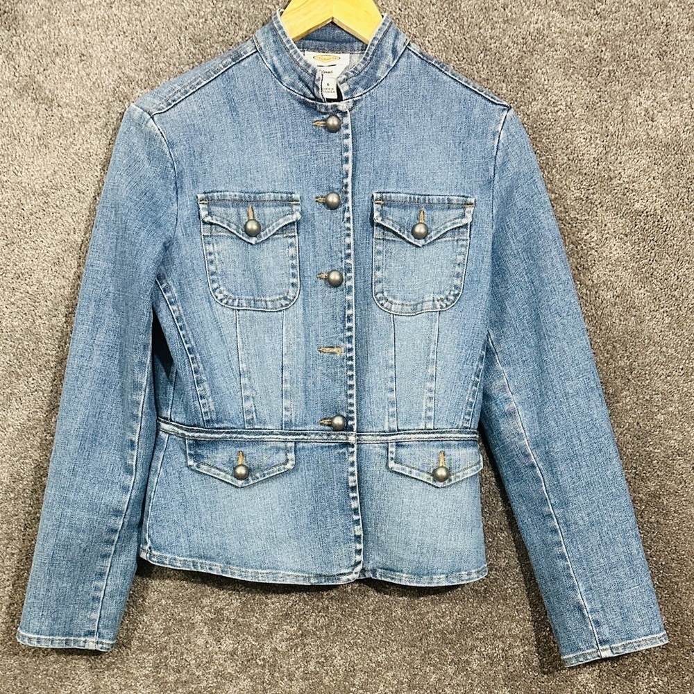 Talbots Denim Military Jacket Sz 6 | Stretch Jean Coat Y2K Indie Vibes